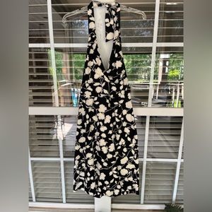 Donna Rocco black and white print cotton halter dress.